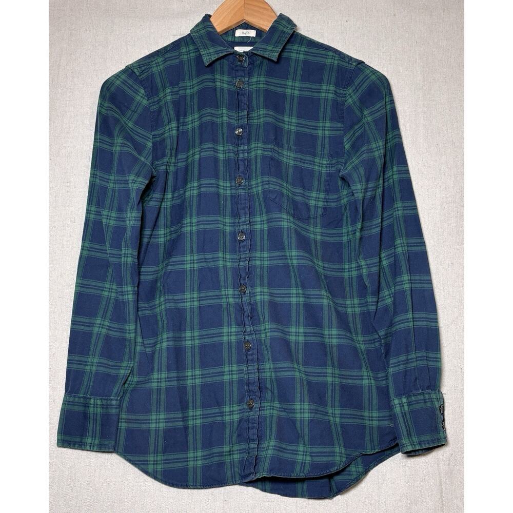J Crew Button Up Shirt Womens XXS Green‎ Blue Plaid Long Sleeve Boy Fit